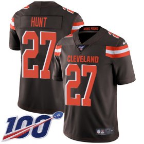 Wholesale Cheap Nike Browns #27 Kareem Hunt Brown Team Color Men\'s Stitched NFL 100th Season Vapor Untouchable Limited Jersey