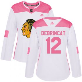Wholesale Cheap Adidas Blackhawks #12 Alex DeBrincat White/Pink Authentic Fashion Women\'s Stitched NHL Jersey