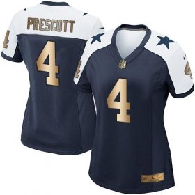 Wholesale Cheap Nike Cowboys #4 Dak Prescott Navy Blue Thanksgiving Throwback Women\'s Stitched NFL Elite Gold Jersey