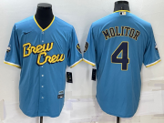Wholesale Men's Milwaukee Brewers #4 Paul Molitor Blue 2022 City Connect Cool Base Stitched Jersey