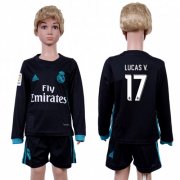 Wholesale Cheap Real Madrid #17 Lucas V. Away Long Sleeves Kid Soccer Club Jersey