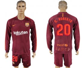 Wholesale Cheap Barcelona #20 S.Roberto Sec Away Long Sleeves Soccer Club Jersey