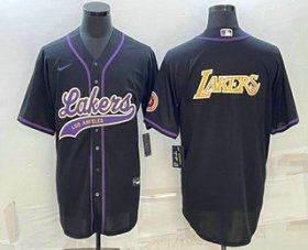 Cheap Men\'s Los Angeles Lakers Black Big Logo Cool Base Stitched Baseball Jerseys