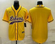Cheap Men's Los Angeles Lakers Blank Yellow Cool Base Stitched Baseball Jersey