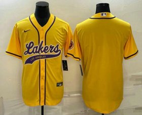 Cheap Men\'s Los Angeles Lakers Blank Yellow Cool Base Stitched Baseball Jersey