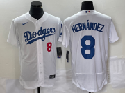 Wholesale Cheap Men's Los Angeles Dodgers #8 Kike Hernandez Number White Stitched Flex Base Nike Jersey