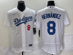 Wholesale Cheap Men\'s Los Angeles Dodgers #8 Kike Hernandez Number White Stitched Flex Base Nike Jersey