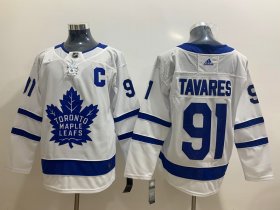 Wholesale Cheap Men\'s Toronto Maple Leafs #91 John Tavares with C Patch White Road Stitched Adidas NHL Jersey