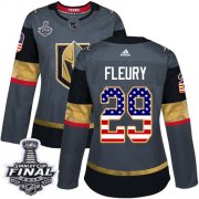 Wholesale Cheap Adidas Golden Knights #29 Marc-Andre Fleury Grey Home Authentic USA Flag 2018 Stanley Cup Final Women's Stitched NHL Jersey