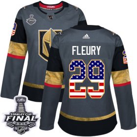 Wholesale Cheap Adidas Golden Knights #29 Marc-Andre Fleury Grey Home Authentic USA Flag 2018 Stanley Cup Final Women\'s Stitched NHL Jersey