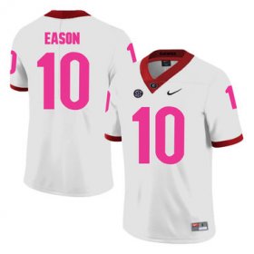 Wholesale Cheap Georgia Bulldogs 10 Jacob Eason White Breast Cancer Awareness College Football Jersey