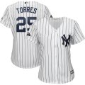 Wholesale Cheap New York Yankees #25 Gleyber Torres Majestic Women's 2019 Postseason Official Cool Base Player Jersey White Navy