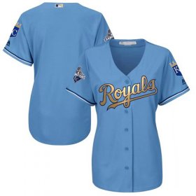 Wholesale Cheap Royals Blank Light Blue Women\'s 2015 World Series Champions Gold Program Cool Base Stitched MLB Jersey
