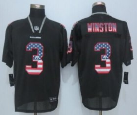 Wholesale Cheap Nike Buccaneers #3 Jameis Winston Black Men\'s Stitched NFL Elite USA Flag Fashion Jersey