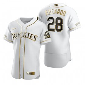 Wholesale Cheap Colorado Rockies #28 Nolan Arenado White Nike Men\'s Authentic Golden Edition MLB Jersey