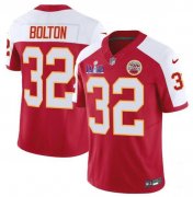 Cheap Men's Kansas City Chiefs #32 Nick Bolton Red White 2024 F.U.S.E. Super Bowl LVIII Patch Vapor Untouchable Limited Football Stitched Jersey