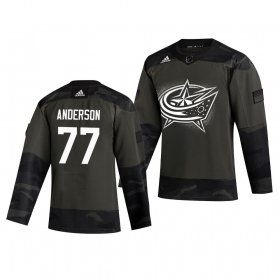 Wholesale Cheap Columbus Blue Jackets #77 Josh Anderson Adidas 2019 Veterans Day Men\'s Authentic Practice NHL Jersey Camo