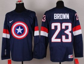 Wholesale Cheap Olympic Team USA #23 Dustin Brown Navy Blue Captain America Fashion Stitched NHL Jersey
