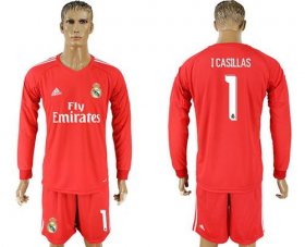 Wholesale Cheap Real Madrid #1 I.Casillas Red Goalkeeper Long Sleeves Soccer Club Jersey