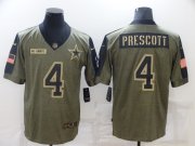 Wholesale Cheap Men's Dallas Cowboys #4 Dak Prescott 2021 Olive Salute To Service Limited Stitched Jersey