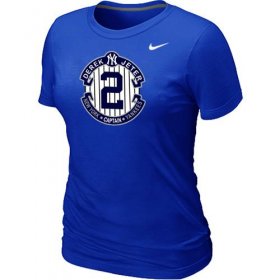 Wholesale Cheap Women\'s Nike New York Yankees #2 Derek Jeter Official Final Season Commemorative Logo Blended T-Shirt Blue