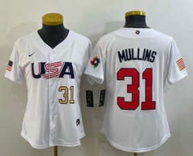 Cheap Women\'s USA Baseball #31 Cedric Mullins Number 2023 White World Classic Stitched Jersey