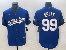 Cheap Men\'s Los Angeles Dodgers #99 Joe Kelly Blue 2021 City Connect Cool Base Stitched Jersey