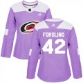 Wholesale Cheap Adidas Hurricanes #42 Gustav Forsling Purple Authentic Fights Cancer Women's Stitched NHL Jersey