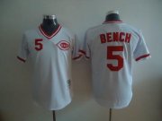 Wholesale Cheap Mitchell and Ness Reds #5 Johnny Bench Stitched White Throwback MLB Jersey