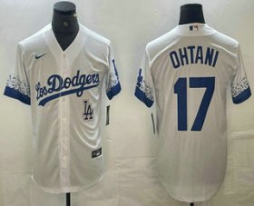 Cheap Men\'s Los Angeles Dodgers #17 Shohei Ohtani White 2021 City Connect Cool Base Stitched Jerseys