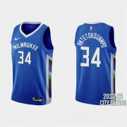 Wholesale Cheap Men's Milwaukee Bucks #34 Giannis Antetokounmpo 2022-23 City Edition Blue Stitched Basketball Jersey