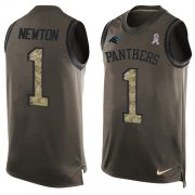 Wholesale Cheap Nike Panthers #1 Cam Newton Green Men's Stitched NFL Limited Salute To Service Tank Top Jersey