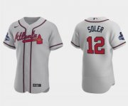 Wholesale Cheap Men's Grey Atlanta Braves #12 Jorge Soler 2021 World Series Champions Flex Base Stitched Jersey