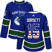 Wholesale Cheap Adidas Canucks #15 Derek Dorsett Blue Home Authentic USA Flag Women's Stitched NHL Jersey