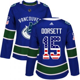 Wholesale Cheap Adidas Canucks #15 Derek Dorsett Blue Home Authentic USA Flag Women\'s Stitched NHL Jersey