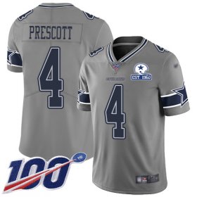 Wholesale Cheap Nike Cowboys #4 Dak Prescott Gray Men\'s Stitched With Established In 1960 Patch NFL Limited Inverted Legend 100th Season Jersey