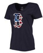 Wholesale Cheap Women's Boston Red Sox USA Flag Fashion T-Shirt Navy Blue
