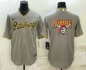 Cheap Men\'s Pittsburgh Pirates Big Logo Grey Stitched MLB Cool Base Nike Jersey