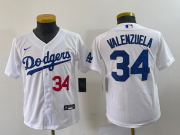 Wholesale Cheap Youth Los Angeles Dodgers #34 Fernando Valenzuela Number White Stitched Cool Base Nike Jersey