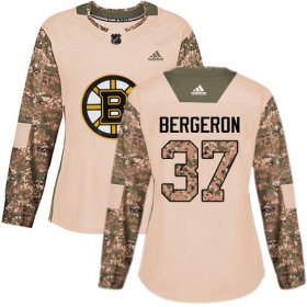 Wholesale Cheap Adidas Bruins #37 Patrice Bergeron Camo Authentic 2017 Veterans Day Women\'s Stitched NHL Jersey
