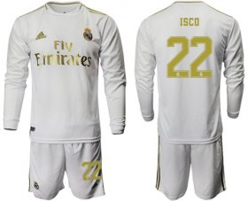 Wholesale Cheap Real Madrid #22 Isco White Home Long Sleeves Soccer Club Jersey