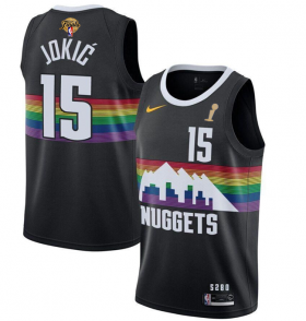 Wholesale Cheap Men\'s Denver Nuggets #15 Nikola Jokic Black 2023 Finals Champions City Edition Stitched Basketball Jersey