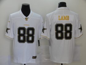 Wholesale Cheap Men\'s Dallas Cowboys #88 CeeDee Lamb White 100th Season Golden Edition Jersey