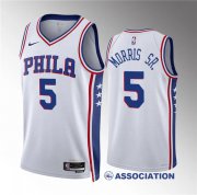 Men's Philadelphia 76ers #5 Marcus Morris Sr White Association Edition Stitched Jersey