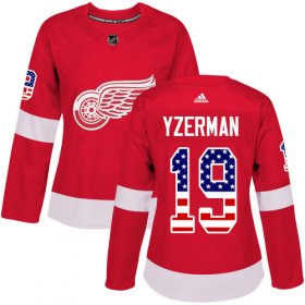 Wholesale Cheap Adidas Red Wings #19 Steve Yzerman Red Home Authentic USA Flag Women\'s Stitched NHL Jersey