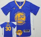 Wholesale Cheap Men's Golden State Warriors #30 Stephen Curry Blue Short-Sleeved White 2017 The NBA Finals Patch Jersey