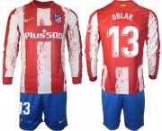 Wholesale Cheap Men 2021-2022 Club Atletico Madrid home red Long Sleeve 13 Soccer Jersey