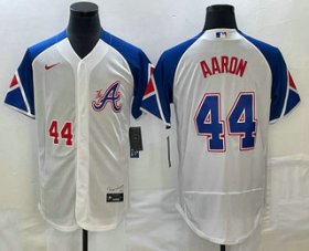 Wholesale Cheap Men\'s Atlanta Braves #44 Hank Aaron Number White 2023 City Connect Flex Base Stitched Jersey