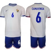 Cheap Men's France #6 Eduardo Camavinga White 2024-25 Away Soccer Jersey Suit