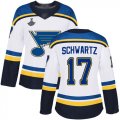 Wholesale Cheap Adidas Blues #17 Jaden Schwartz White Road Authentic Stanley Cup Champions Women's Stitched NHL Jersey